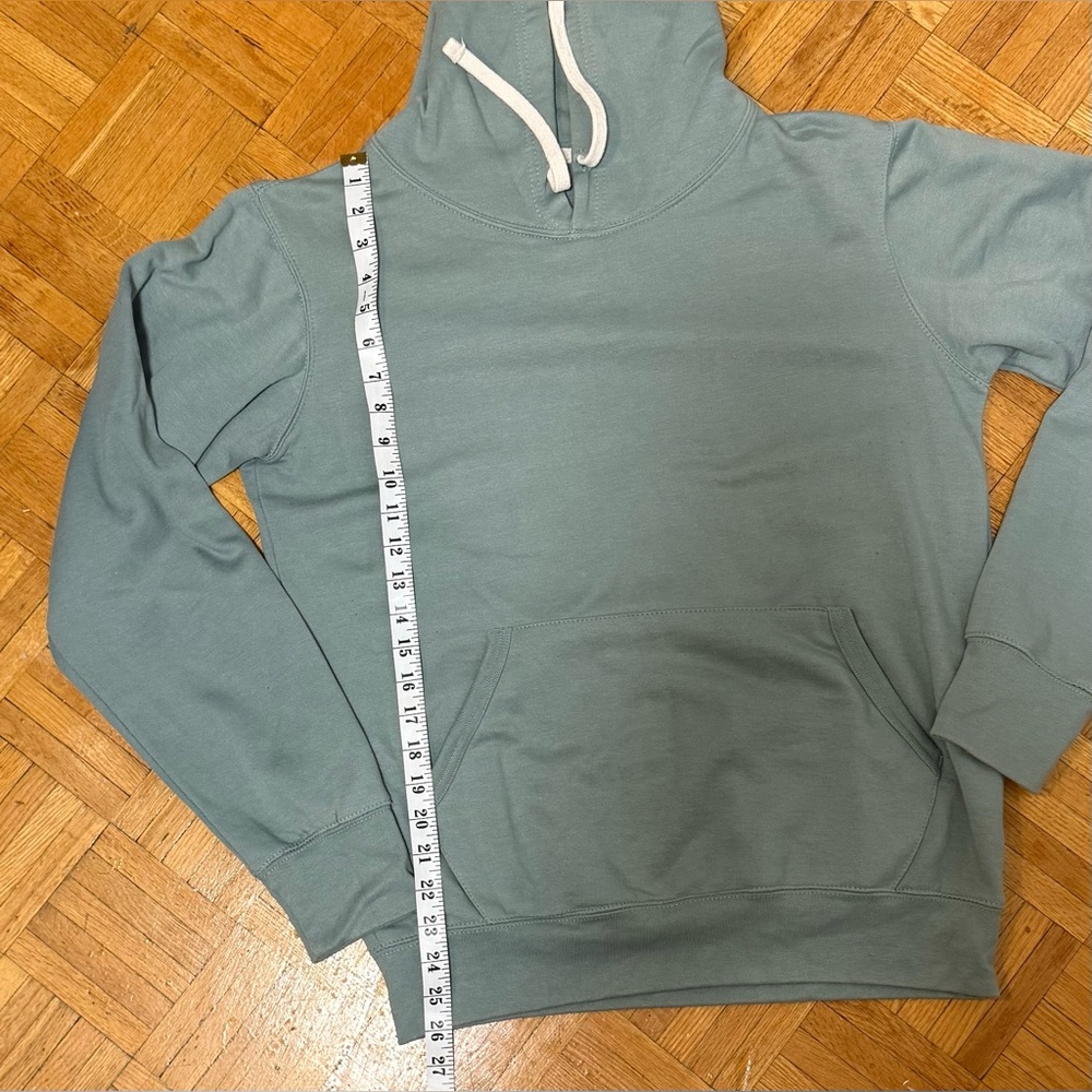 Garage | Sage Green Relaxed Fit Hoodie Kangaroo Pocket with Cream Drawstrings - Picture 6 of 7
